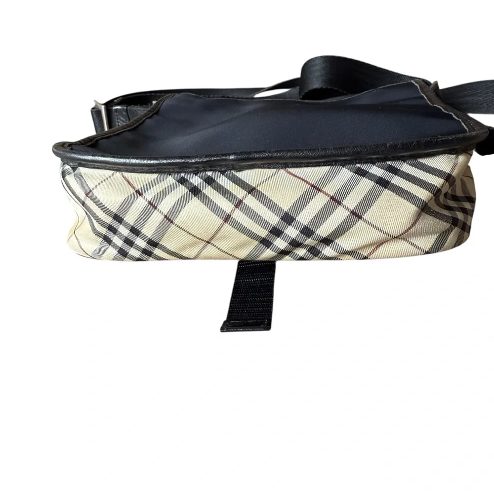 Burberry Nova Check Black Label Messenger Bag in Black Nylon with Leather Trim